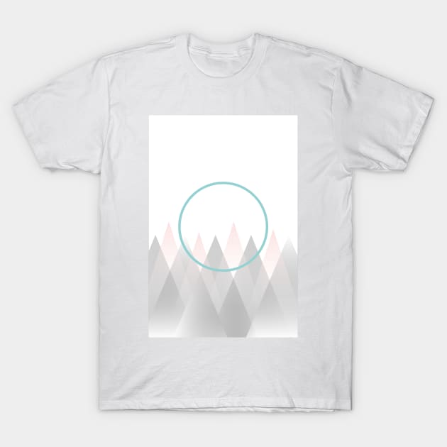 Minimal Abstract Graphic Mountains Circle Blue Mint Pink Gray T-Shirt by fivemmPaper